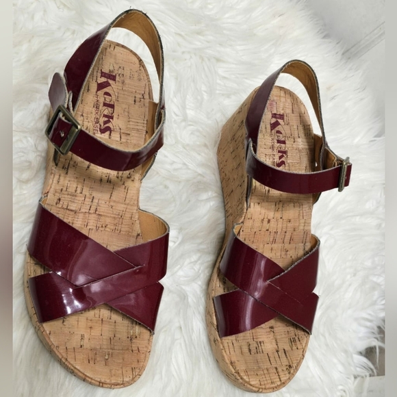 Kork Ease Leather Strappy Red Wedge Sandals With Back Strap Women's Size 9M🌴 - Picture 1 of 8
